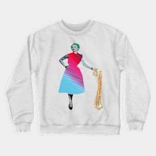 Green Hair Girl and Dinosaur Bone Tattoo Rockabilly Crewneck Sweatshirt